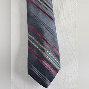 Vintage Knott's Berry Farm Bob's Men's Shop Neck Tie Gray Jewel Tones Stripe